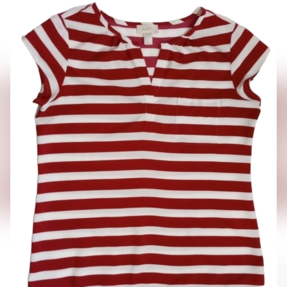 Loft Womens Top Sz M Red White Striped Beachy Summer V Neck Lightweight Office - Picture 1 of 10